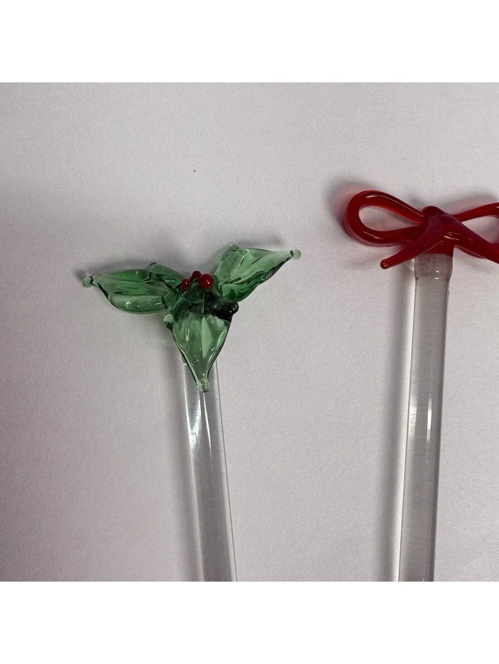 Lillian Vernon Swizzle Sticks Christmas Glass Drink Stirrers Green Red Vintage